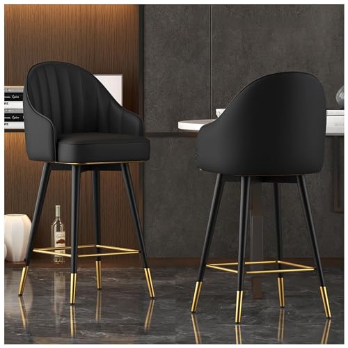 Moderner Barhocker aus Leder mit Rückenlehne und Fußstütze, perfekt für Küche, Insel, Esszimmer, Kaffee, Frühstück, Bar, 360° drehbar von Generisch