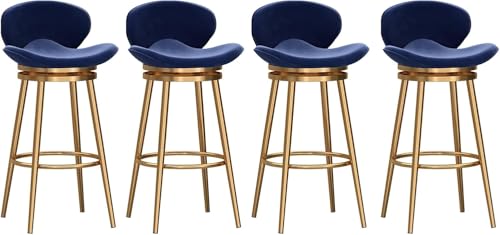 Moderner Barhocker aus Samt, drehbar, 4er-Set, mit Rückenlehne und Fußstütze aus Metall, Blau, Sitzhöhe 75 cm von Generisch