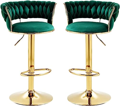 Moderner Barhocker aus Samt mit goldfarbener Fußstütze, 2er-Set, Hochstühle für Küchentheke, verstellbare Höhe 65 - 80 cm, Dunkelgrün von Generisch