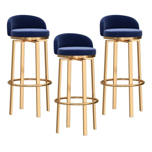 Moderner Barhocker mit Drehstuhl, 1/2/3/4 Stück, mit niedriger Rückenlehne, gepolsterter Samtsitz, goldfarbener Sockel, bequeme Kücheninselstühle, Blau von Generisch