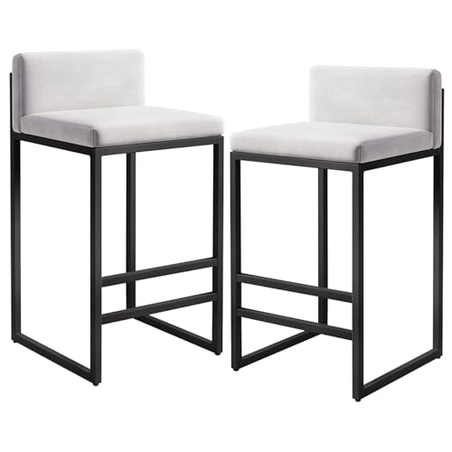 Moderner Barhocker mit Rückenlehne und schwarzer Metall-Fußstütze, hoch gepolsterter Küchenthekenstuhl für Frühstück, Insel, Bistro, Essen (2er-Set, Größe: 65 cm) von Generisch