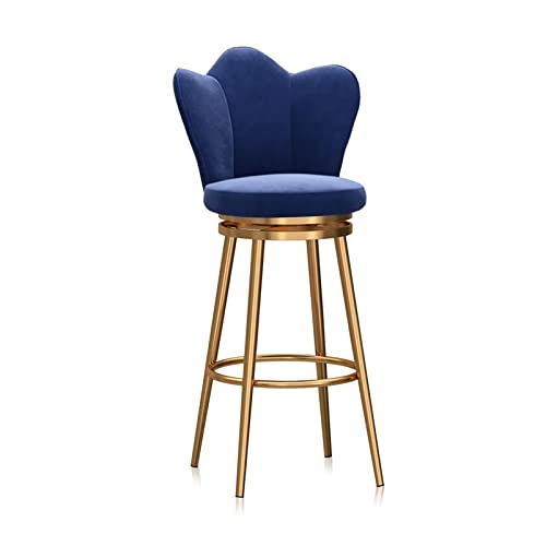 Moderner Barhocker mit Samtbezug, drehbar, für Kücheninsel und Esszimmer, hohe Rückenlehne, Thekenhöhe, Hocker, blauer Samtsitz, 65 cm, 2 Stück von Generisch