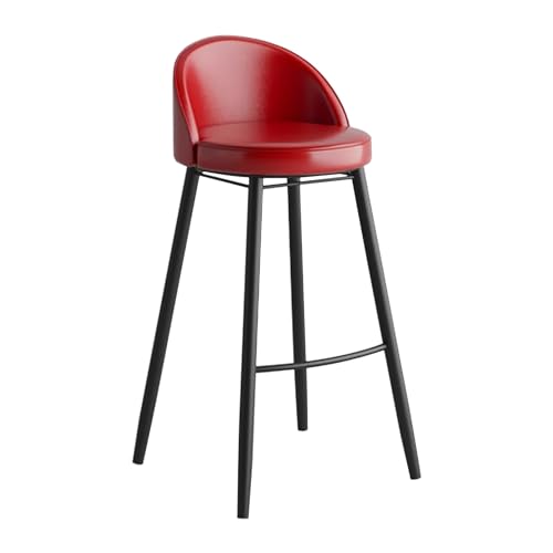 Moderner Barhocker mit niedriger Rückenlehne, Kunstleder-Sitz, schwarze Metallbeine, perfekt für Kücheninseln, 65 cm, Rot, 1 Stück von Generisch
