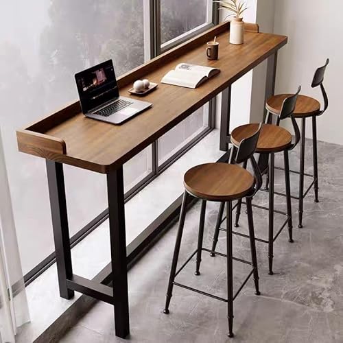 Moderner Bartisch aus Massivholz – Langer, schmaler ESS- und Küchentisch, rechteckiger Konsolen- und Thekentisch, Landhausstil, verdickter Stahlrahmen, 120 x 40 cm, perfekt für Esszimmer und von Generisch