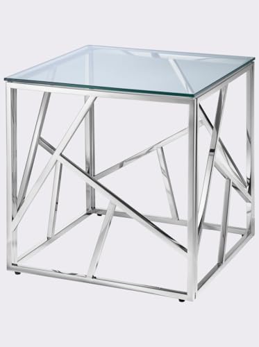 Heine, Moderner Beistelltisch, Glasplatte mit Chromgestell, Geometrisches Design, Grau UVP:229€ von Generisch