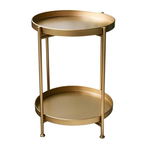 Moderner Beistelltisch aus Eisen mit abnehmbarem Tablett für Schlafzimmer oder Wohnzimmer, kleiner Couchtisch mit faltbarem Design, goldfarbene Akzente, Möbel, 36,5 x 51 cm von Generisch