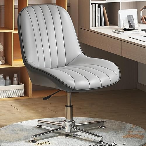 Moderner Büro-Schreibtischstuhl ohne Armlehne für Zuhause, ergonomischer PU-Leder-Arbeitsstuhl mit gepolstertem Sitz, bequemer Computerstuhl ohne Räder, Kreuzbein-Design. von Generisch