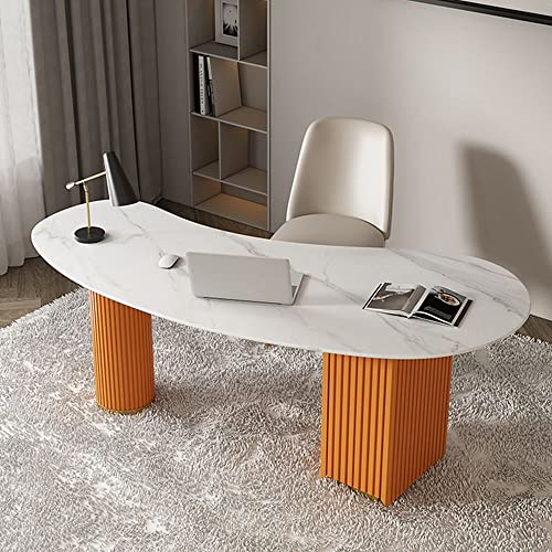 Moderner Bürotisch mit Stauraum, 3 Schubladen, unregelmäßige Form, gesinterter Steinschreibtisch für Heimbüro, Computerarbeitstisch, 180,1 x 70,1 x 74,9 cm (L x B x H) von Generisch