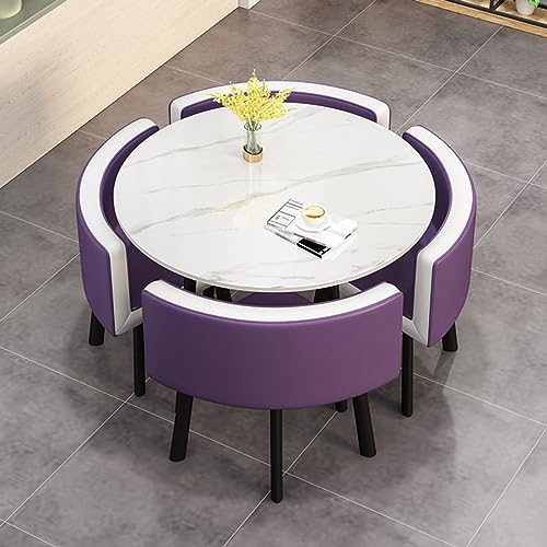 Moderner Bürotisch mit platzsparendem Design für kleine Konferenzräume, ideal für Zuhause, Wohnzimmer, Balkon, Café, Pausenraum, inklusive passenden Stühlen (Farbe: Pu) von Generisch