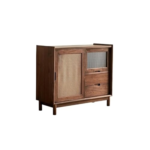 Moderner Buffetschrank aus Massivholz, 100 x 40 x 86 cm, stilvoller Walnussholz-Rattan-Glastür, Ablagetisch für Küche, Wohnzimmer und Schlafzimmer, vielseitiges Sideboard und Küchenschrank von Generisch
