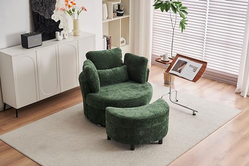 Moderner Chenille-Stoff Drehsessel mit Ottomane und Kissen Set für Wohnzimmer-Dekor von Generisch