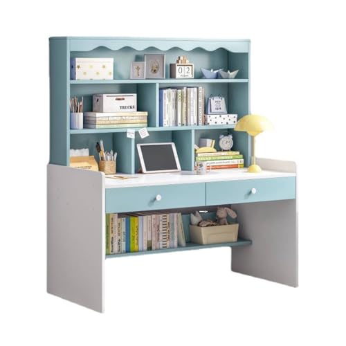 Moderner Computertisch aus Holz mit Bücherregal, Home & Office Studiertisch, Gaming-Workstation mit Schubladen & Regalen, Blaues Finish, 80 x 48 x 154 cm Moderner Computertisch aus Holz mit Bücherregal, Home & Office Studiertisch, Gaming-Workstation mit Schubladen & Regalen, Blaues Finish, 80 x 48 x 154 cm von Generisch