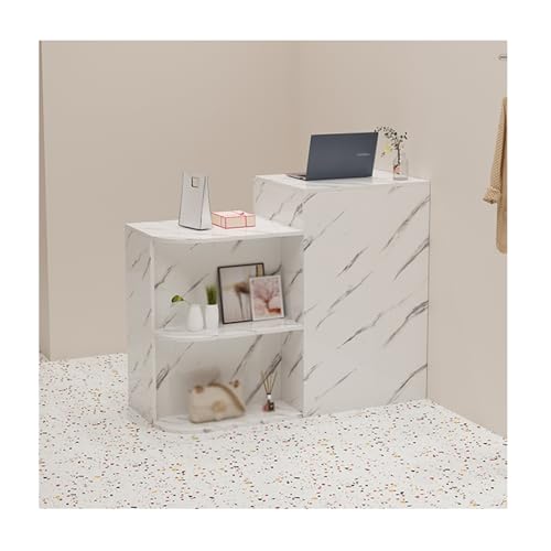 Moderner Computertisch aus Holz mit abschließbarer Schublade und Regalen, stilvoller Empfangstisch für Büro, Lobby und Empfangsraum (J L 80 cm) von Generisch