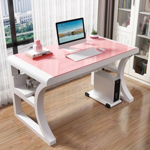 Moderner Computertisch aus gehärtetem Glas mit Ablagen, großer Gaming-Arbeitsplatz für Heimbüro (120 x 60 x 75 cm, Rosa) von Generisch