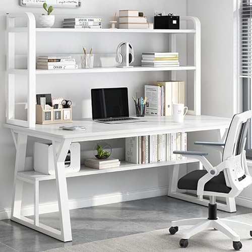 Moderner Computertisch mit Ablagen und Bücherregal, stabiler Metallrahmen, Arbeitsplatz für Zuhause, Büro, einfaches Schreiben, Arbeitszimmer, platzsparendes Design, einfache Montage von Generisch