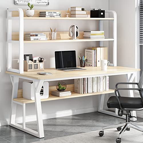Moderner Computertisch mit Bücherregal, 78,9 cm, Schreibtisch-Arbeitsplatz, stabiler Metallrahmen, minimalistischer Heimbüro-Schreibtisch mit Regalen, natürliches Finish von Generisch