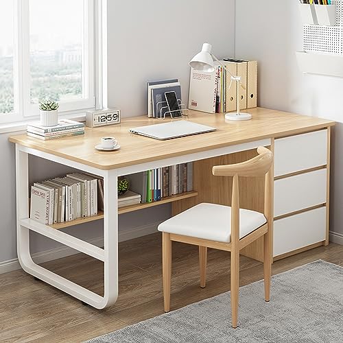 Moderner Computertisch mit Bücherregal und 3 Schubladen, Schreibtisch- und Arbeitszimmertisch, Eichen-Finish, stilvolle und funktionale Arbeitsplatzmöbel, 99 cm Moderner Computertisch mit Bücherregal und 3 Schubladen, Schreibtisch- und Arbeitszimmertisch, Eichen-Finish, stilvolle und funktionale Arbeitsplatzmöbel, 99 cm von Generisch