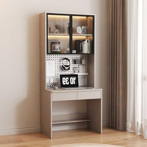 Moderner Computertisch mit Glastür, Arbeitstisch mit Schubladen und perforierter Platte, Gaming-Arbeitsplatz für Heimbüro-Möbel (80 cm, Khaki) von Generisch