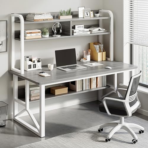Moderner Computertisch mit Käfig und Bücherregal, platzsparend, Metallbeine, Arbeitstisch, stilvoller Büroarbeitsplatz mit Regalen, 99,1 x 50,8 x 149,9 cm, Grau Moderner Computertisch mit Käfig und Bücherregal, platzsparend, Metallbeine, Arbeitstisch, stilvoller Büroarbeitsplatz mit Regalen, 99,1 x 50,8 x 149,9 cm, Grau von Generisch