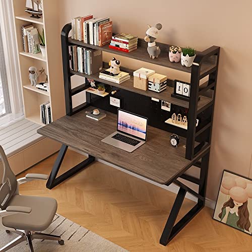 Moderner Computertisch mit Regalen und Stecktafel, 99 cm, Home-Office-Schreibtisch für Studenten, einfach zu montieren, Graueiche Farbe von Generisch