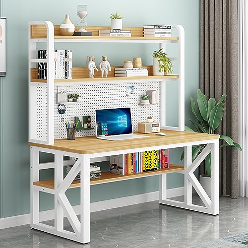 Moderner Computertisch mit reichlich Staufächern und Stecktafel, großer Arbeitsschreibtisch für Zuhause, Büro, stilvoll und funktional (78,9 cm, Natur + Schwarz) von Generisch