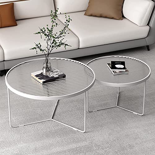 Moderner Couchtisch, 2er-Set, stilvolle, runde Glasplatte mit stabilen Metallbeinen für Wohnzimmer, helles luxuriöses weißes Design, 60 cm und 45 cm Moderner Couchtisch, 2er-Set, stilvolle, runde Glasplatte mit stabilen Metallbeinen für Wohnzimmer, helles luxuriöses weißes Design, 60 cm und 45 cm von Generisch