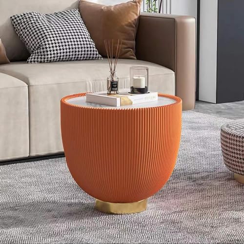Moderner Couchtisch, Marmor-Muster, Lederkante, Metallsockel, Beistelltisch für Wohnzimmer, Heimdekoration von Generisch