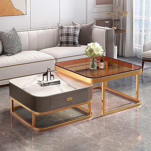Moderner Couchtisch aus Glas, 2er-Set – Quadratische Ablagetische mit Metallrahmen für Wohnzimmer, Büro, Schlafzimmer – Einfache Montage Stilvolles Schwarz/Gold Design Moderner Couchtisch aus Glas, 2er-Set – Quadratische Ablagetische mit Metallrahmen für Wohnzimmer, Büro, Schlafzimmer – Einfache Montage Stilvolles Schwarz/Gold Design von Generisch