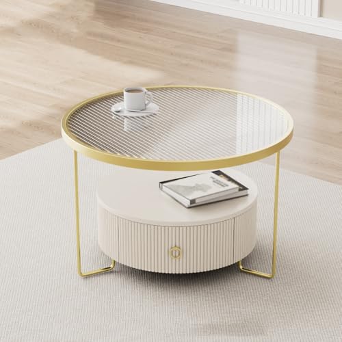 Moderner Couchtisch aus Glas, 3 Etagen, runder Teetisch mit starker Tragfähigkeit, Couch-Snack-Beistelltisch mit unterer Schublade für Wohnzimmer oder Home Office Moderner Couchtisch aus Glas, 3 Etagen, runder Teetisch mit starker Tragfähigkeit, Couch-Snack-Beistelltisch mit unterer Schublade für Wohnzimmer oder Home Office von Generisch