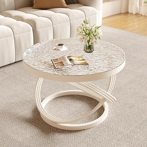 Moderner Couchtisch aus Glas, ringförmiges Rahmendesign für Wohnzimmer und Büro, eleganter Mitteltisch, 60 cm Durchmesser von Generisch