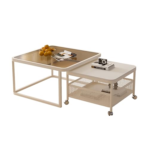 Moderner Couchtisch aus Glas mit Aufbewahrungsregal, stapelbarer Beistelltisch für Wohnzimmer, Homeoffice, kleine Raumlösung von Generisch