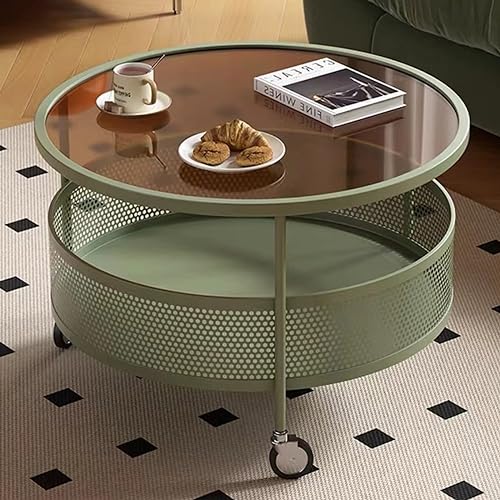 Moderner Couchtisch aus Glas mit Rollen, 2-stöckig, runder Teetisch mit Eisen-Aufbewahrungskorb, stilvolles Sofa, Mitteltisch für Zuhause, Büro und Wohnzimmer Moderner Couchtisch aus Glas mit Rollen, 2-stöckig, runder Teetisch mit Eisen-Aufbewahrungskorb, stilvolles Sofa, Mitteltisch für Zuhause, Büro und Wohnzimmer von Generisch