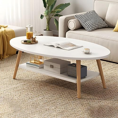 Moderner Couchtisch aus Holz, schlichtes ovales Design, Standardgröße, Wohnzimmermöbel, Natur-Finish, Holzbeine, inklusive Ablage für Balkon oder Wohnung, stilvoll und funktional. Moderner Couchtisch aus Holz, schlichtes ovales Design, Standardgröße, Wohnzimmermöbel, Natur-Finish, Holzbeine, inklusive Ablage für Balkon oder Wohnung, stilvoll und funktional. von Generisch