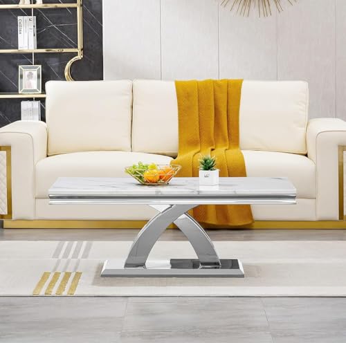 Moderner Couchtisch aus Kunstmarmor mit Spiegel, Edelstahlrahmen, eleganter Wohnzimmer-Mittelstück Moderner Couchtisch aus Kunstmarmor mit Spiegel, Edelstahlrahmen, eleganter Wohnzimmer-Mittelstück von Generisch