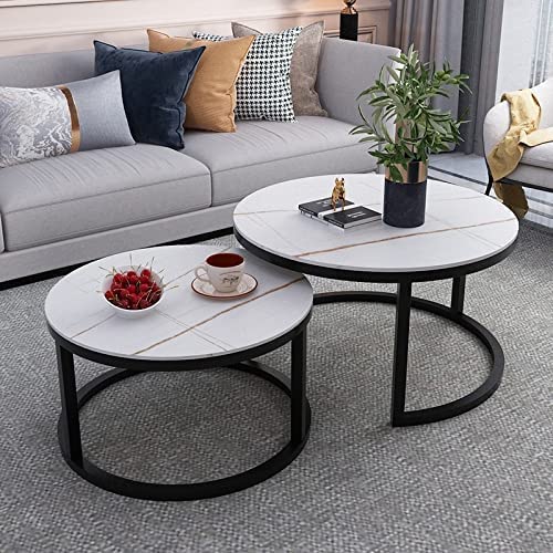 Moderner Couchtisch aus Marmor, 2er-Set, rund, minimalistisches Design mit stabilem Stahlrahmen, für kleine Räume, Wohnzimmer, Balkon und Bürodekoration Moderner Couchtisch aus Marmor, 2er-Set, rund, minimalistisches Design mit stabilem Stahlrahmen, für kleine Räume, Wohnzimmer, Balkon und Bürodekoration von Generisch