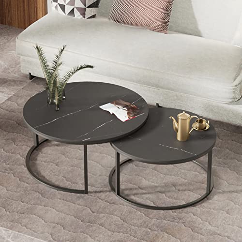 Moderner Couchtisch aus Marmor, 2er-Set, rund, minimalistisches Design mit stabilem Stahlrahmen, für kleine Räume, Wohnzimmer, Balkon und Bürodekoration Moderner Couchtisch aus Marmor, 2er-Set, rund, minimalistisches Design mit stabilem Stahlrahmen, für kleine Räume, Wohnzimmer, Balkon und Bürodekoration von Generisch