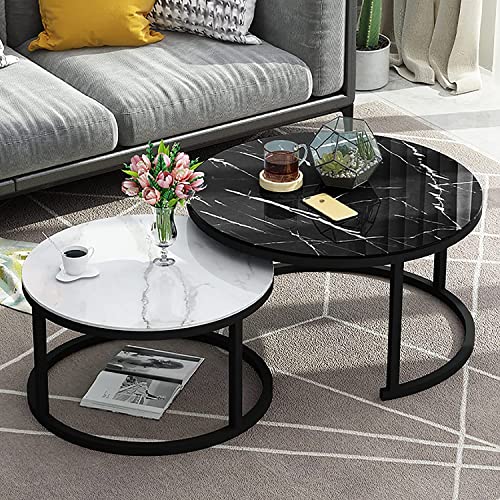 Moderner Couchtisch aus Marmor, 2er-Set, rund, minimalistisches Design mit stabilem Stahlrahmen, für kleine Räume, Wohnzimmer, Balkon und Bürodekoration Moderner Couchtisch aus Marmor, 2er-Set, rund, minimalistisches Design mit stabilem Stahlrahmen, für kleine Räume, Wohnzimmer, Balkon und Bürodekoration von Generisch