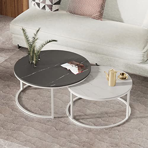 Moderner Couchtisch aus Marmor, 2er-Set, rund, minimalistisches Design mit stabilem Stahlrahmen, für kleine Räume, Wohnzimmer, Balkon und Bürodekoration Moderner Couchtisch aus Marmor, 2er-Set, rund, minimalistisches Design mit stabilem Stahlrahmen, für kleine Räume, Wohnzimmer, Balkon und Bürodekoration von Generisch