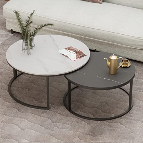 Moderner Couchtisch aus Marmor, 2er-Set, rund, minimalistisches Design mit stabilem Stahlrahmen, für kleine Räume, Wohnzimmer, Balkon und Bürodekoration Moderner Couchtisch aus Marmor, 2er-Set, rund, minimalistisches Design mit stabilem Stahlrahmen, für kleine Räume, Wohnzimmer, Balkon und Bürodekoration von Generisch