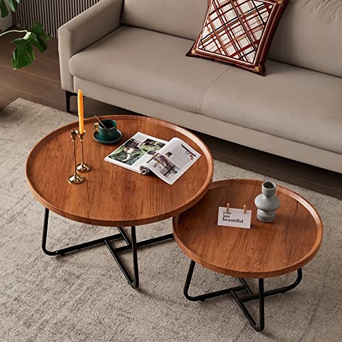 Moderner Couchtisch aus Marmor, 2er-Set, rund, minimalistisches Design mit stabilem Stahlrahmen, für kleine Räume, Wohnzimmer, Balkon und Bürodekoration von Generisch
