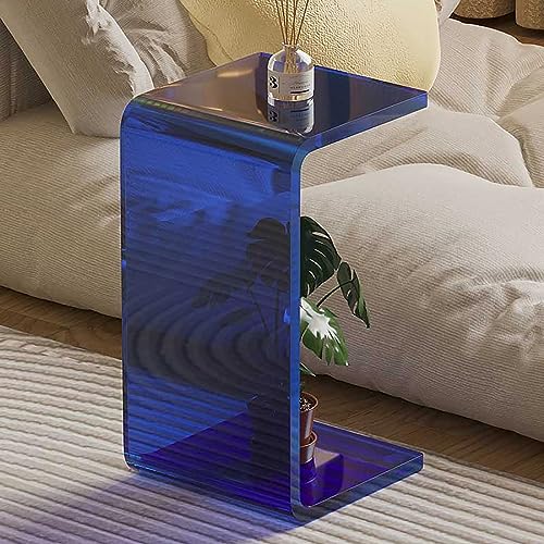 Moderner Couchtisch aus transparentem Acryl, U-förmiger Beistelltisch für Wohnzimmer, Schlafzimmer, Büro und kleine Räume, stilvolles Mehrzweck-Design (Blau, 30 x 30 x 65 cm) von Generisch