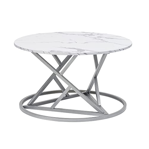 Moderner Couchtisch aus weißem Marmor mit silbernem Rahmen, Wohnzimmer-Beistelltisch mit Tischplatte aus synthetischer Marmoroptik Moderner Couchtisch aus weißem Marmor mit silbernem Rahmen, Wohnzimmer-Beistelltisch mit Tischplatte aus synthetischer Marmoroptik von Generisch