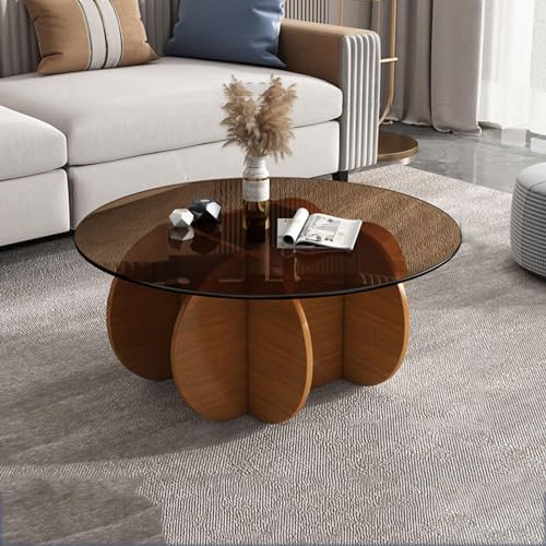 Moderner Couchtisch mit Glasplatte, runder Couchtisch mit Massivholzsockel, transparente Tischplatte aus gehärtetem Glas, stilvoller Mitteltisch für Wohnzimmer oder Terrasse, 70 x 40 cm, Eiche und Moderner Couchtisch mit Glasplatte, runder Couchtisch mit Massivholzsockel, transparente Tischplatte aus gehärtetem Glas, stilvoller Mitteltisch für Wohnzimmer oder Terrasse, 70 x 40 cm, Eiche und von Generisch