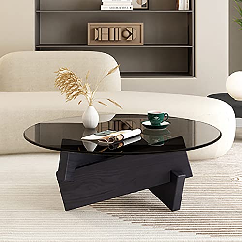 Moderner Couchtisch mit Glasplatte und Holzsockel, abstraktes Design, Mitteltisch für Wohnzimmerdekoration Moderner Couchtisch mit Glasplatte und Holzsockel, abstraktes Design, Mitteltisch für Wohnzimmerdekoration von Generisch