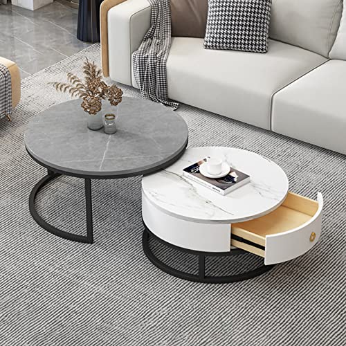 Moderner Couchtisch mit Marmorstruktur, rund, 2er-Set, mit Schublade, Beistelltisch-Set für Schlafzimmer, Wohnzimmer, Dekoration, Metallrahmen, Sofatisch in mehreren Farben Moderner Couchtisch mit Marmorstruktur, rund, 2er-Set, mit Schublade, Beistelltisch-Set für Schlafzimmer, Wohnzimmer, Dekoration, Metallrahmen, Sofatisch in mehreren Farben von Generisch