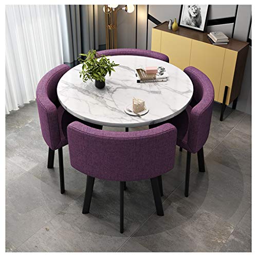 Moderner Couchtisch und Stuhl-Set aus Marmor für Balkon, Wohnzimmer oder Büro, runder Tisch mit vier Stühlen, stilvolle Möbel für Esszimmer, Empfang oder Konferenzraum, perfekt für Schönheitssalon von Generisch