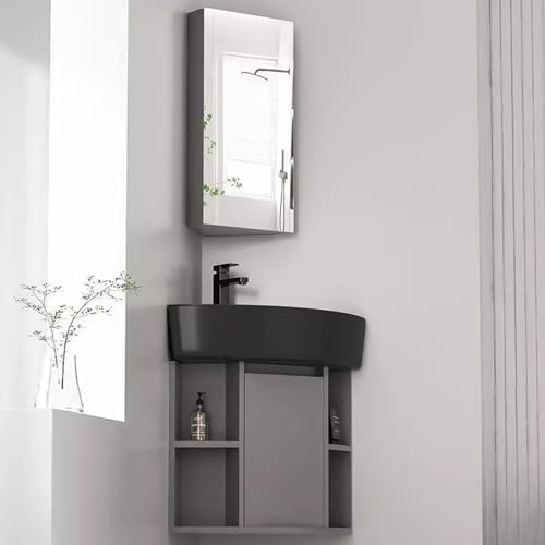Moderner Eck-Waschbeckenunterschrank zur Wandmontage, mit Wasserhahn und Aufbewahrungsschrank, kleines platzsparendes Design (43,2 x 47 cm) von Generisch