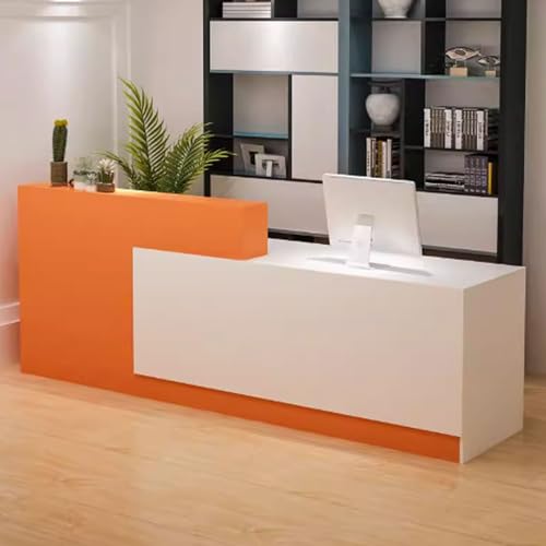 Moderner Empfangstisch für Salons und Geschäfte, 1,4 m, Holzwerkstoff, Orange und Weiß, elegante Büromöbel, modernes Empfangsstations-Design Moderner Empfangstisch für Salons und Geschäfte, 1,4 m, Holzwerkstoff, Orange und Weiß, elegante Büromöbel, modernes Empfangsstations-Design von Generisch