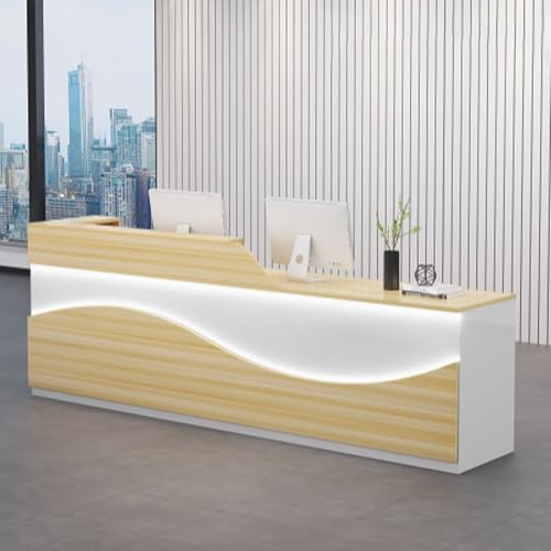 Moderner Empfangstisch für Schönheitssalons mit Stauraum | Eleganter Bürotisch | Kompakter Empfangstisch mit weicher Beleuchtung für kleine Unternehmen (Weiß + Chrom) von Generisch