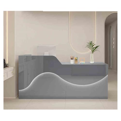 Moderner Empfangstisch für das Büro – geräumiger grauer Schreibtisch, reichlich Stauraum, stilvolle LED-Beleuchtung, praktisches Design (120 cm Rechtsausrichtung) von Generisch